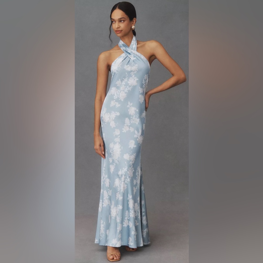 BHLDN Ruby Twist Halter Satin Gown